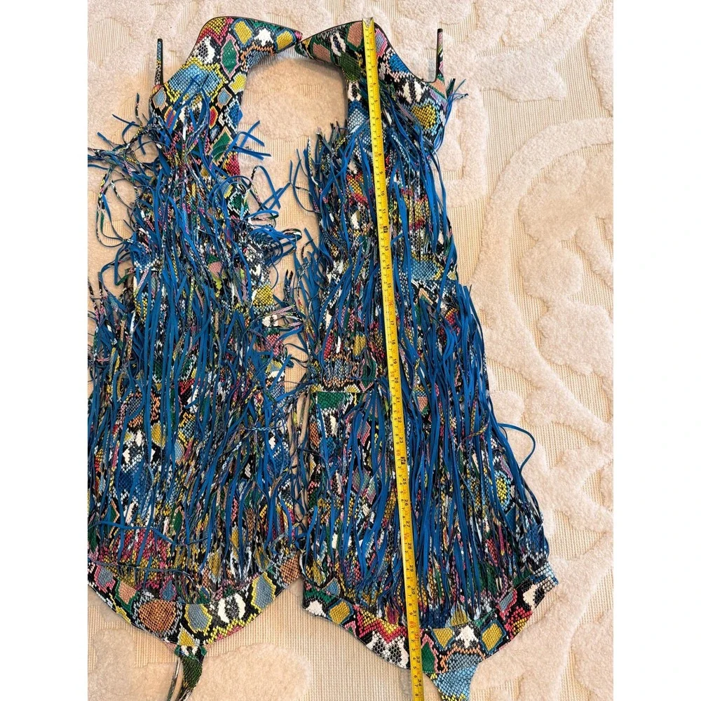 Cape Robbin Multi Color Snakeskin Fringe Chap Stiletto Thigh High Boots Size 8